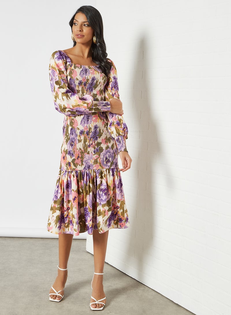 Shirred Midi Dress Multicolour