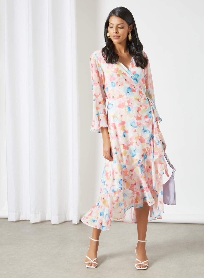 Floral Print Wrap Dress Multicolour