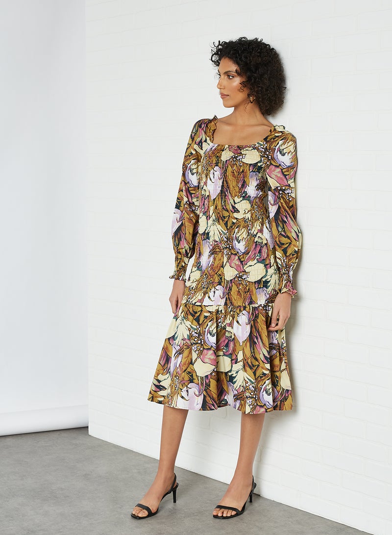 Smocked Floral Dress Butternut