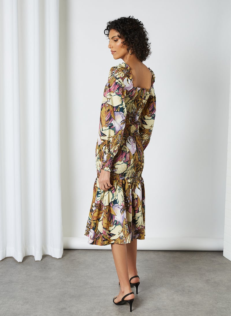 Smocked Floral Dress Butternut