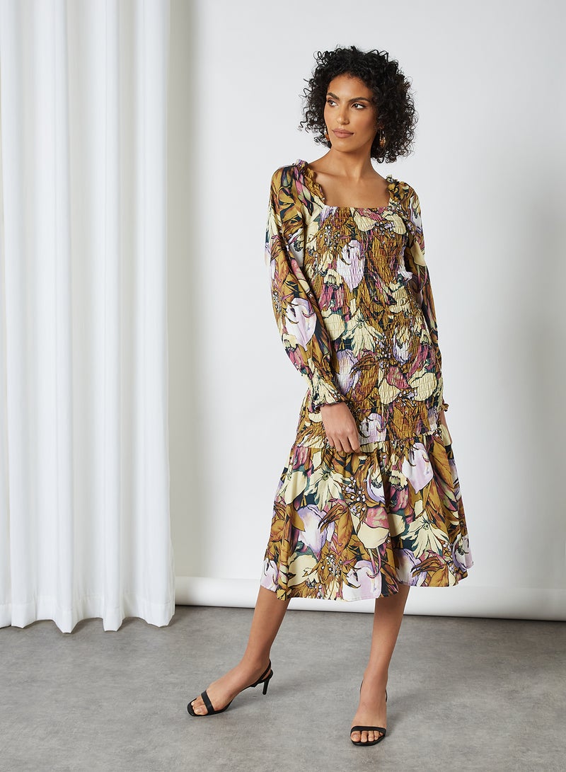 Smocked Floral Dress Butternut