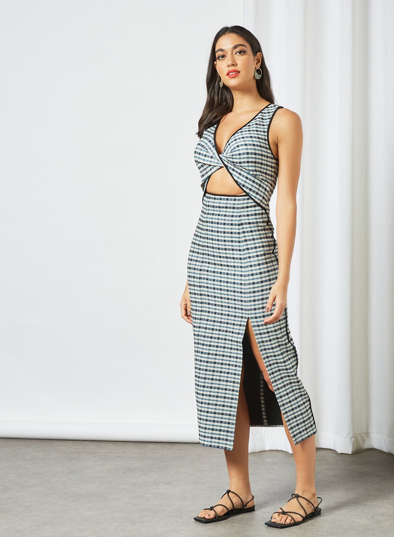 Checkered Cut-Out Detail Dress Multicolour