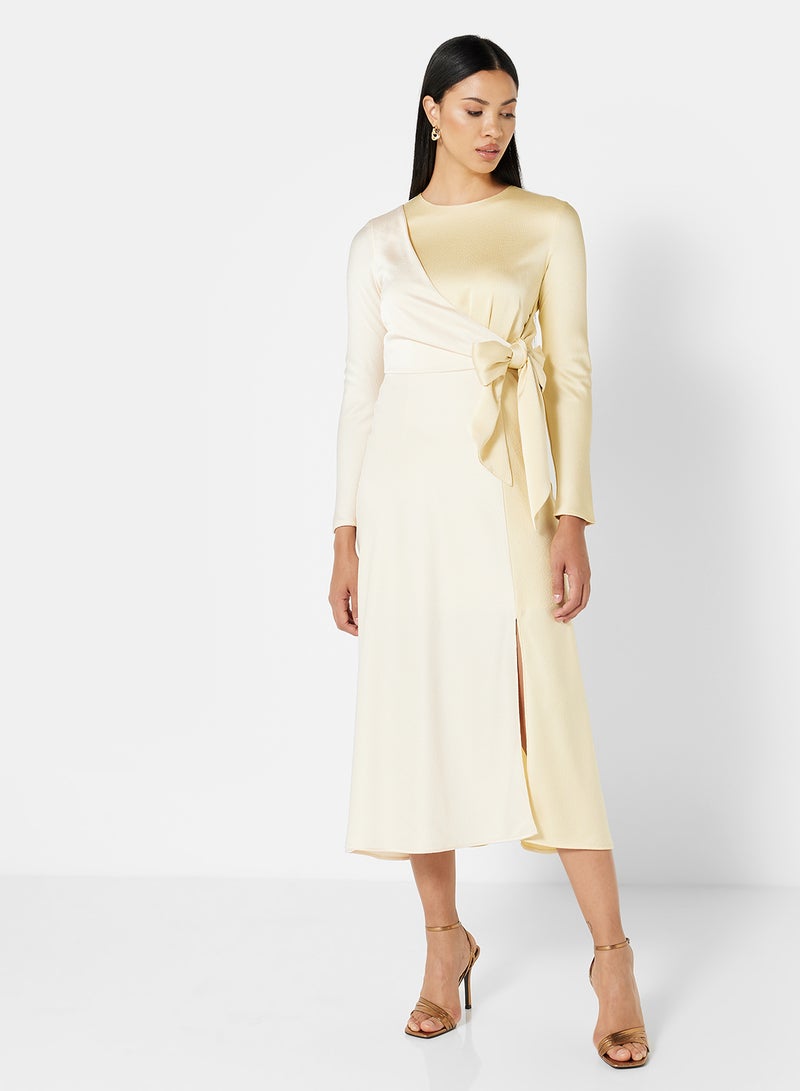 Colourblock Midi Dress Ecru/Beige