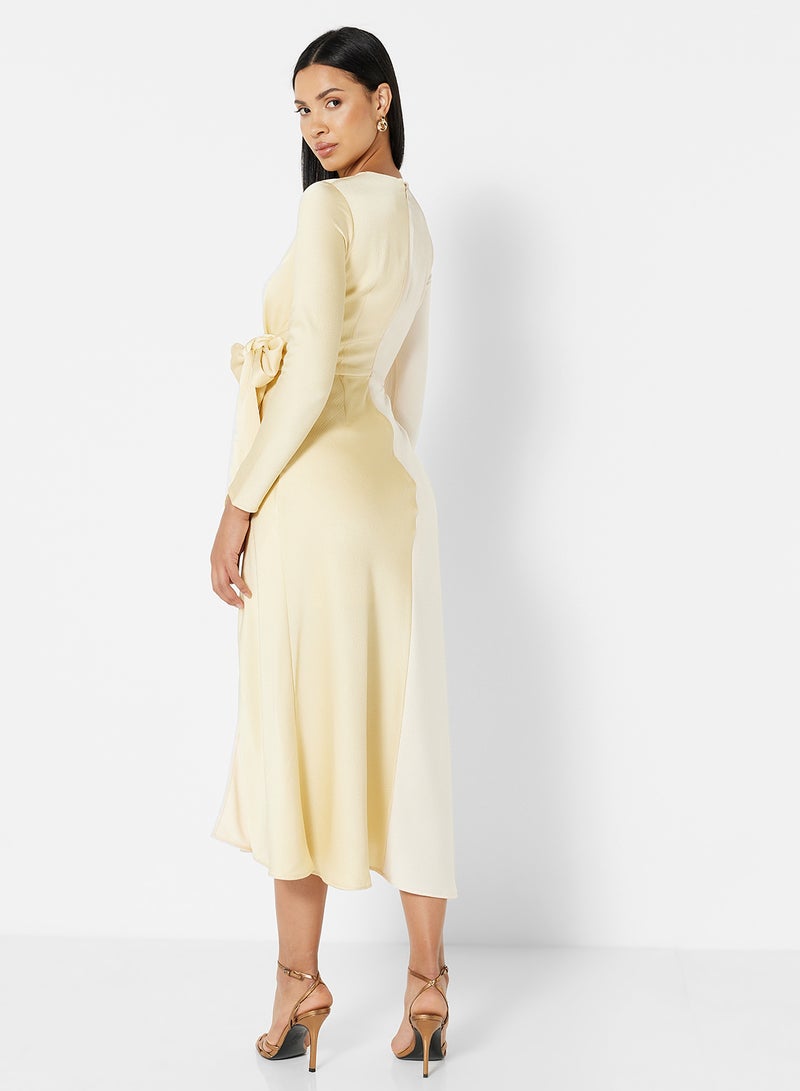 Colourblock Midi Dress Ecru/Beige