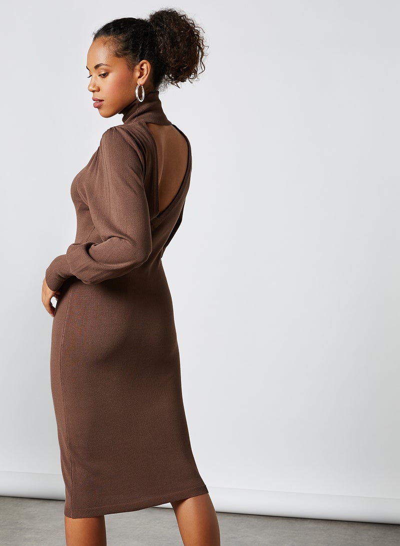 Sylvia Long Sleeve Knit Dress Deep Mahogany