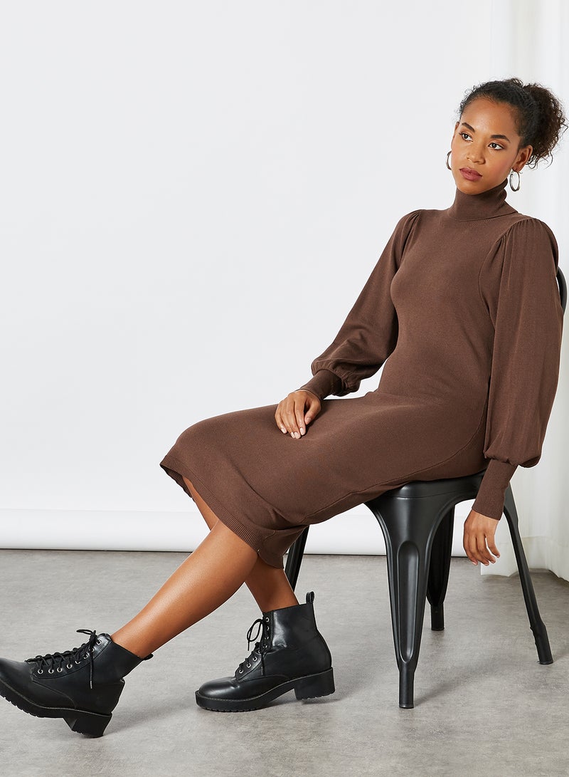 Sylvia Long Sleeve Knit Dress Deep Mahogany