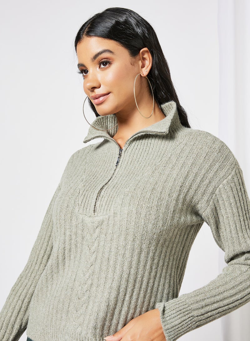 Textured Zipped Sweater Grey