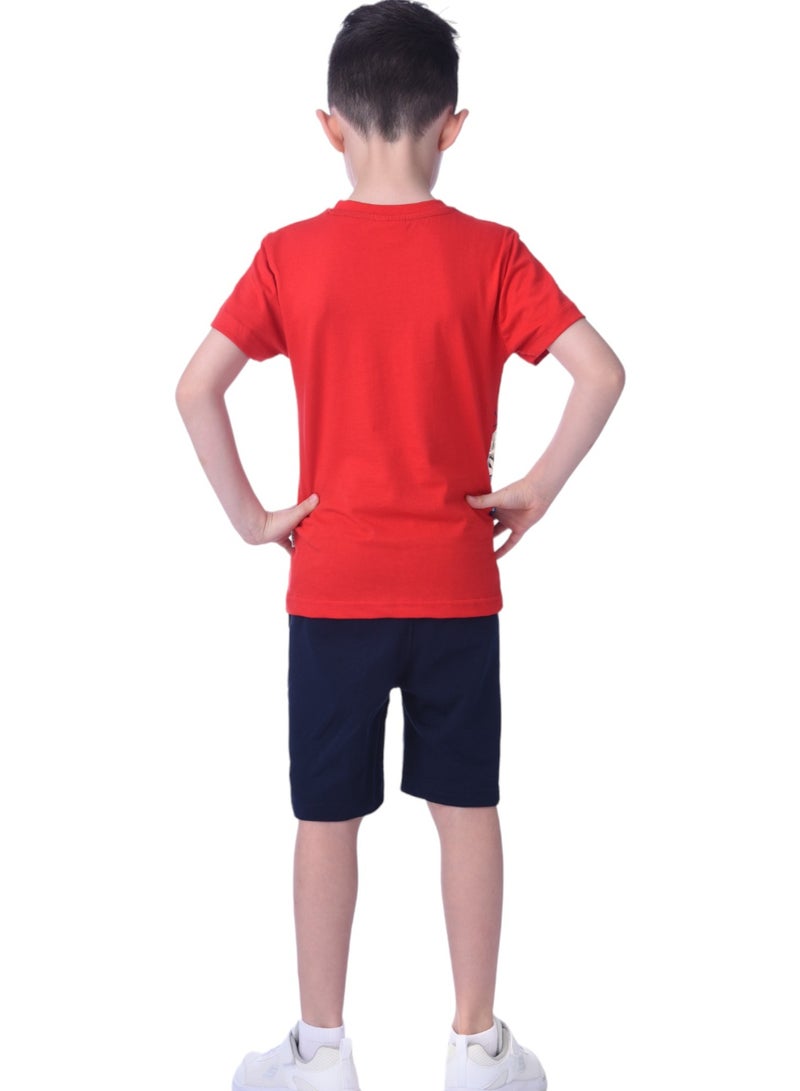 2pc-Set - Tiger T-shirt & Shorts-Red/Navy