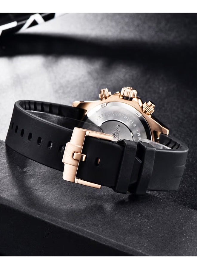 Men's Quartz Stainless Steel Chronograph Watch, Waterproof Watch, PD1664 Gold Black Dial, Black Strap