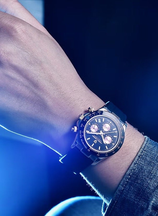 Men's Quartz Stainless Steel Chronograph Watch, Waterproof Watch, PD1664 Gold Black Dial, Black Strap