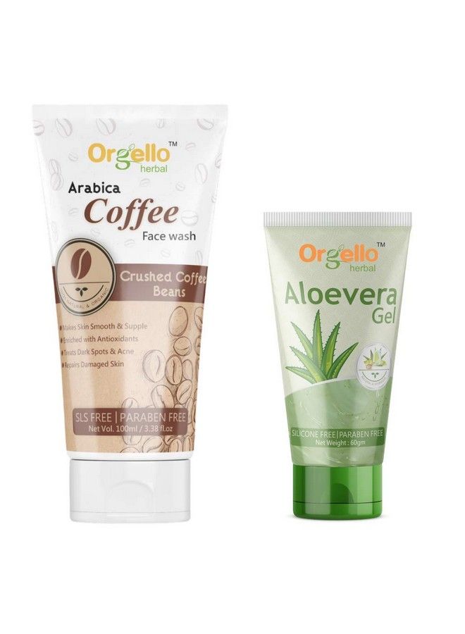 Herbal Arabica Coffee Face Wash (1 X 100Gm) Aloe Vera Gel (Tube) (1 X 60 Gm) For Men Women Girls Boys Normal Oily Dry Skin Sls Paraben Mineral Oil Free