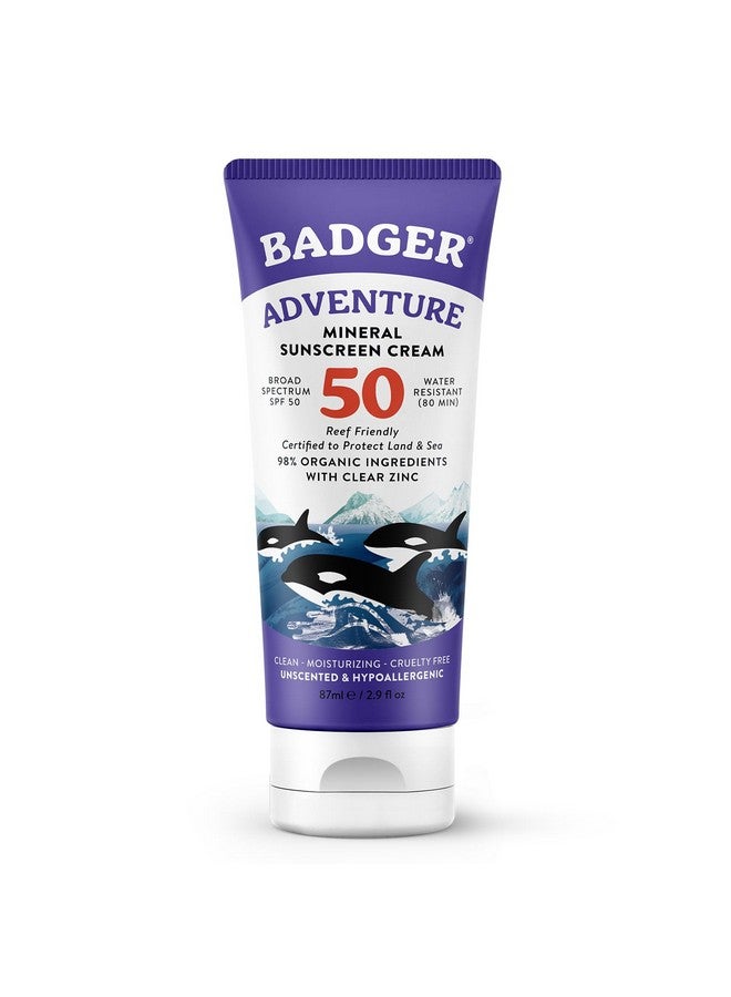 Mineral Sunscreen Spf 50 Zinc Oxide Sunscreen With 98% Organic Ingredients Reefsafe Broadspectrum Hypoallergenic Water Resistant Unscented Adventure Sport Sunscreen 2.9 Fl Oz