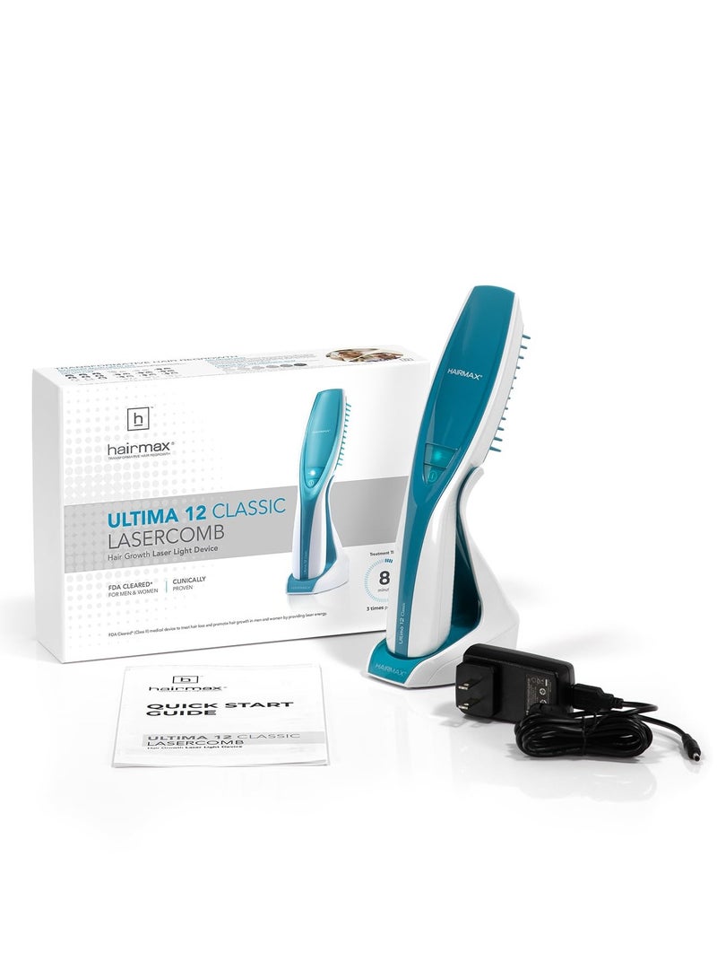 HairMax Ultima 12 Classic LaserComb (FDA Cleared) Hair Growth Device. Stimulates Hair Growth, Reverses Thinning, Regrows Denser, Fuller Hair. Targeted Hair Loss Treatment or Full Scalp Coverage