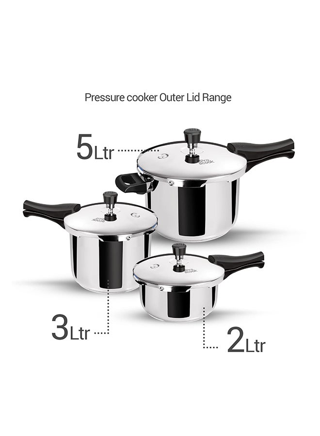 Milton Pro Cook Sandwich Bottom Stainless Steel Pressure Cooker with Outer Lid, 5 Litres, Silver | Gasket Release System Food Safe Induction | Hot Plate | Flame Safe Silver 5Liters