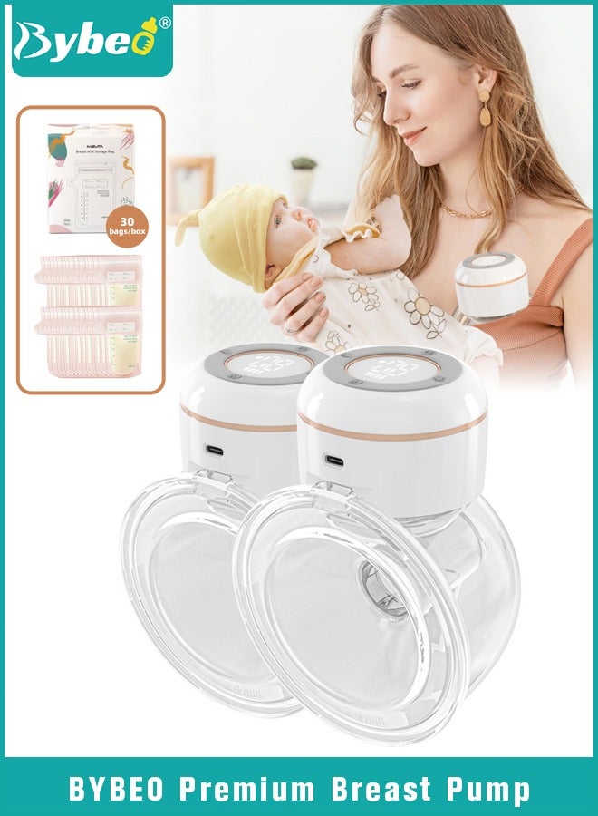 Double Electric Breastmilk Pump with 30-Pieces milk Storage Bags, Portable Wireless Breastmilk Pump with 4 Modes, 12 Levels, LCD Display, Low Noise