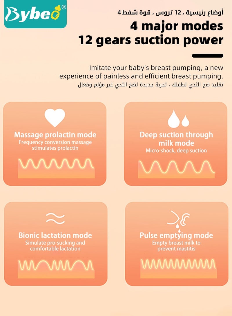 Double Electric Breastmilk Pump with 30-Pieces milk Storage Bags, Portable Wireless Breastmilk Pump with 4 Modes, 12 Levels, LCD Display, Low Noise