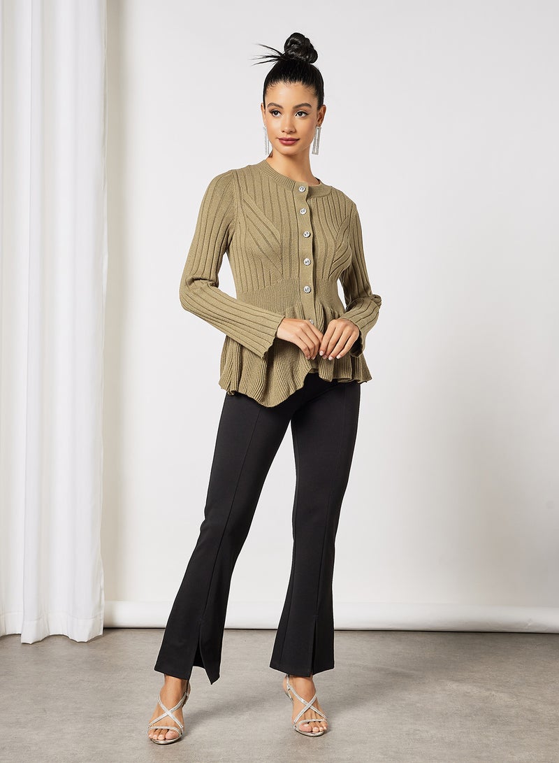 Peplum Hem Cardigan Top Brown