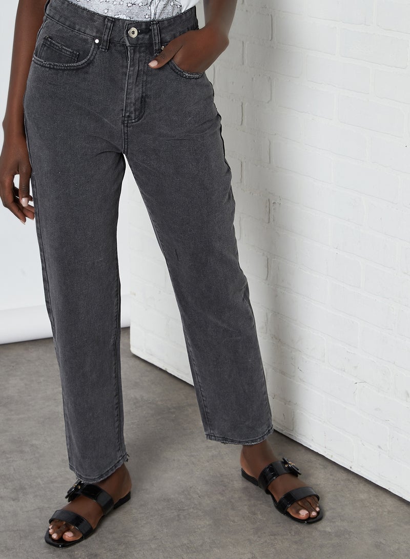 Plain Straight Fit Jeans Grey