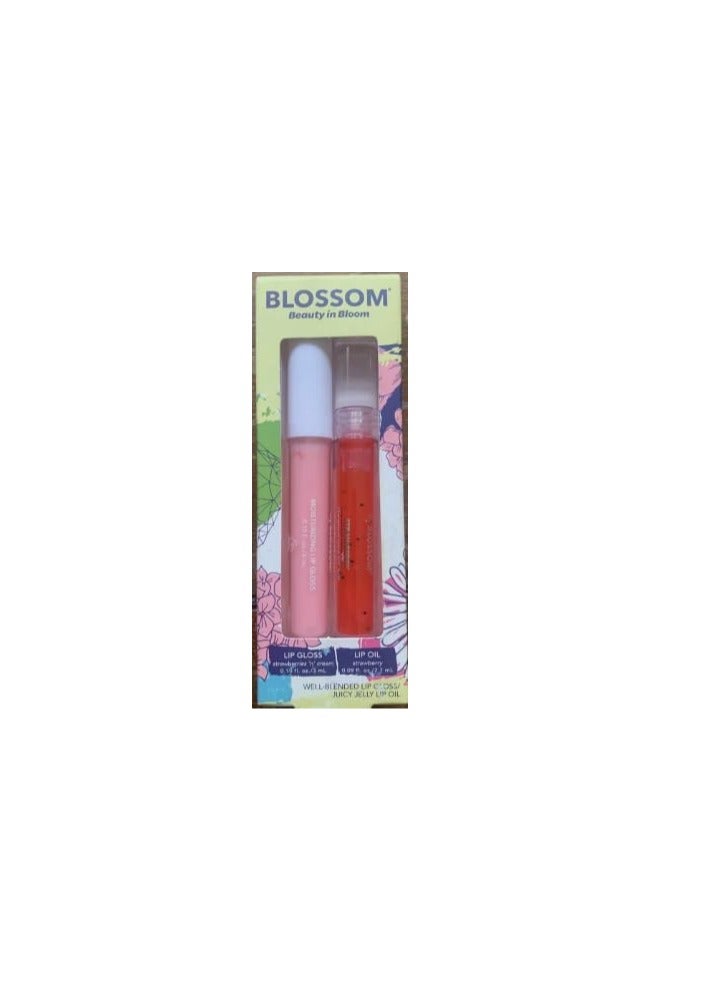 Blossom Juicy Strawberry Cream Lip Gloss & Lip Oil Set