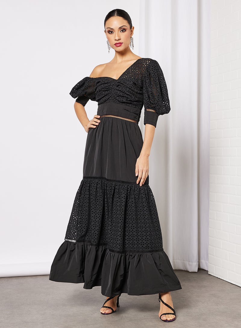 One Shoulder Tiered Dress Black