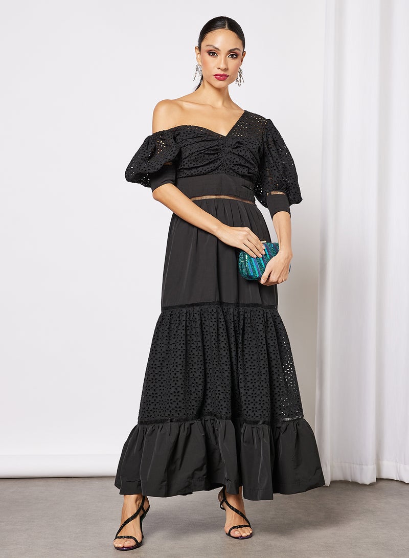 One Shoulder Tiered Dress Black