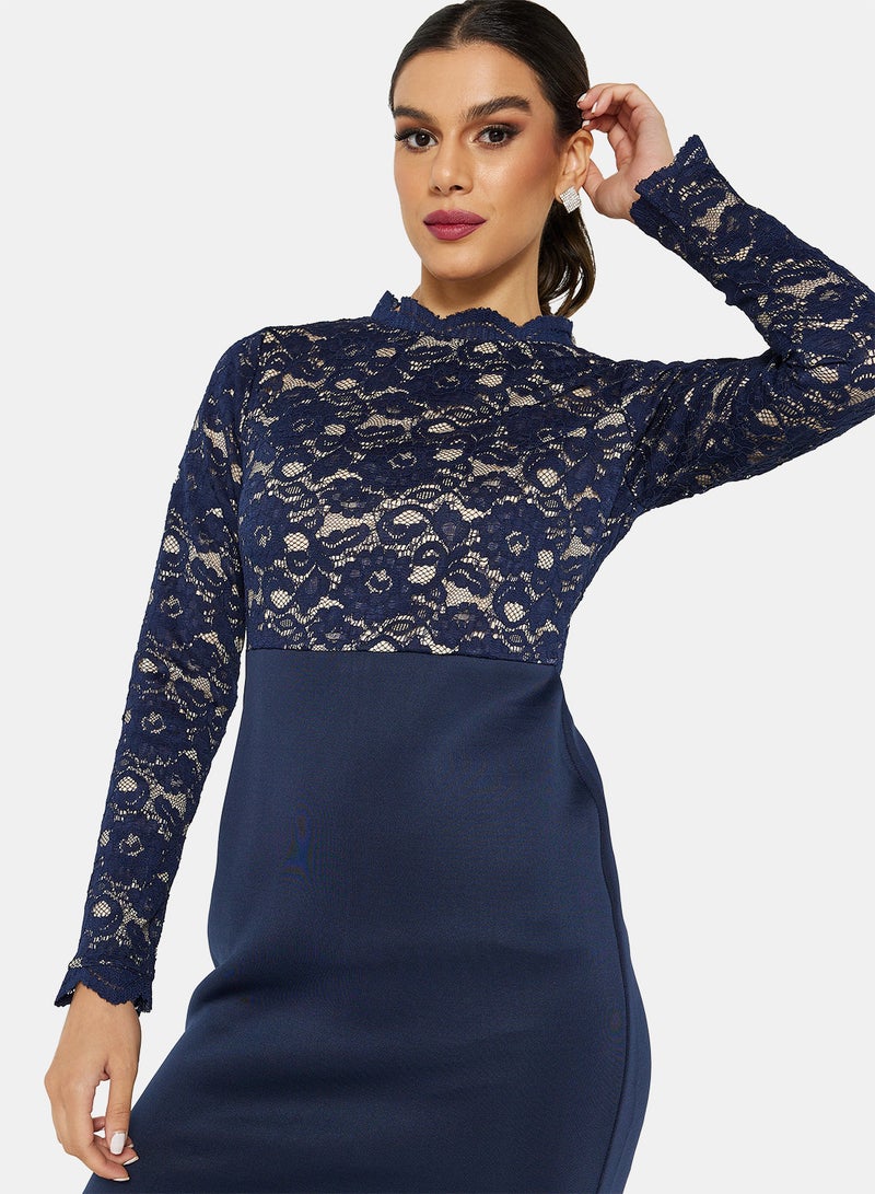 Lace Bodice Dress Blue