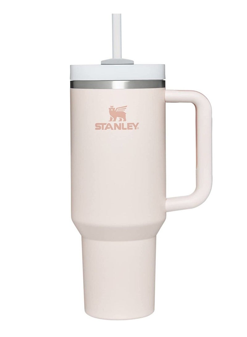 40oz Stanley Quencher H20 Flowstate Stainless Steel Vacuum Insulated Tumbler with Lid and Straw for Water, Iced Tea or Coffee, Smoothie and More, Cream (Rose Quartz)