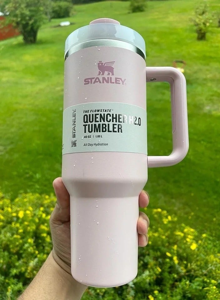 40oz Stanley Quencher H20 Flowstate Stainless Steel Vacuum Insulated Tumbler with Lid and Straw for Water, Iced Tea or Coffee, Smoothie and More, Cream (Pink)