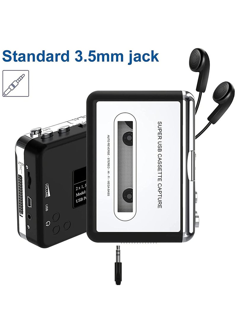 Portable Cassette Player/Cassette to MP3 Converter Capture Cassette Tape to MP3/CD Audio via USB –Converter Retro with Earphones, Compatible with Cell Phone Charger | USB Cable & User Manual Included