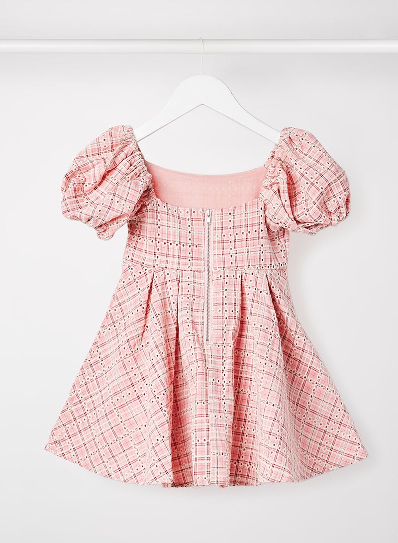 Kids/Teen Check Pleated Dress Pink