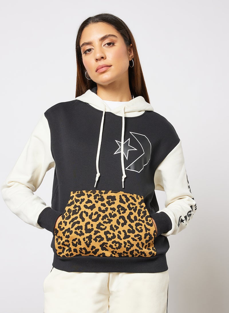 Leopard Pocket Hoodie Black