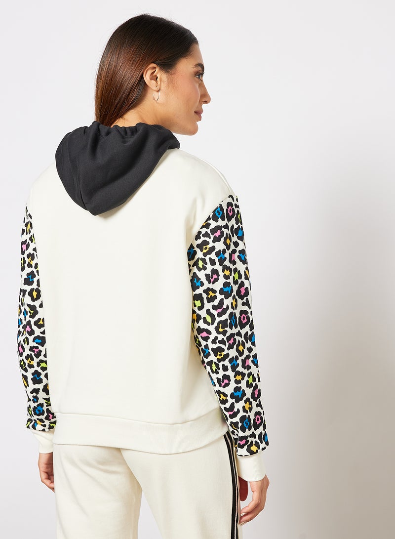 Leopard Sleeve Hoodie Beige