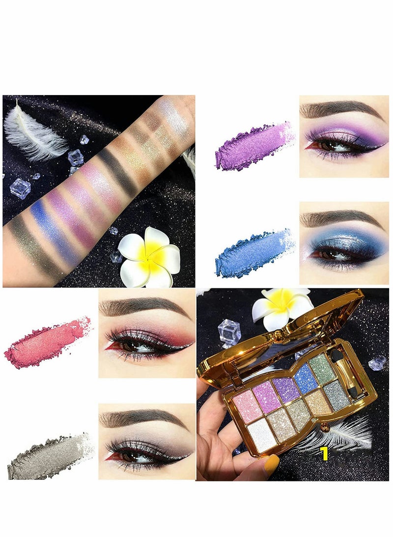 Glitter Eyeshadow plate 10 Colors Shimmer Long Lasting Palltes Diamond Shiny Colorful Eye Shadow Beauty Makeup Pallet for Women and Girls