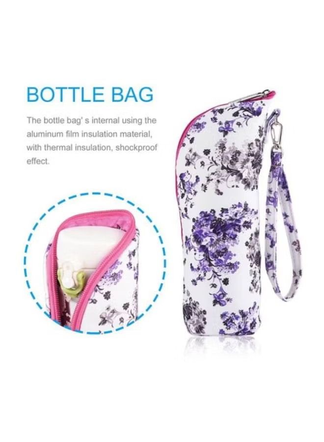 Goolsky Multifunctional Floral Print Travel Nappy Bag Simple Shape With Bottle Bag And Shoulder Strap