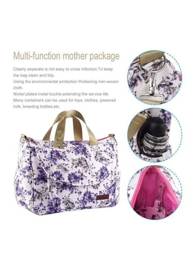 Goolsky Multifunctional Floral Print Travel Nappy Bag Simple Shape With Bottle Bag And Shoulder Strap