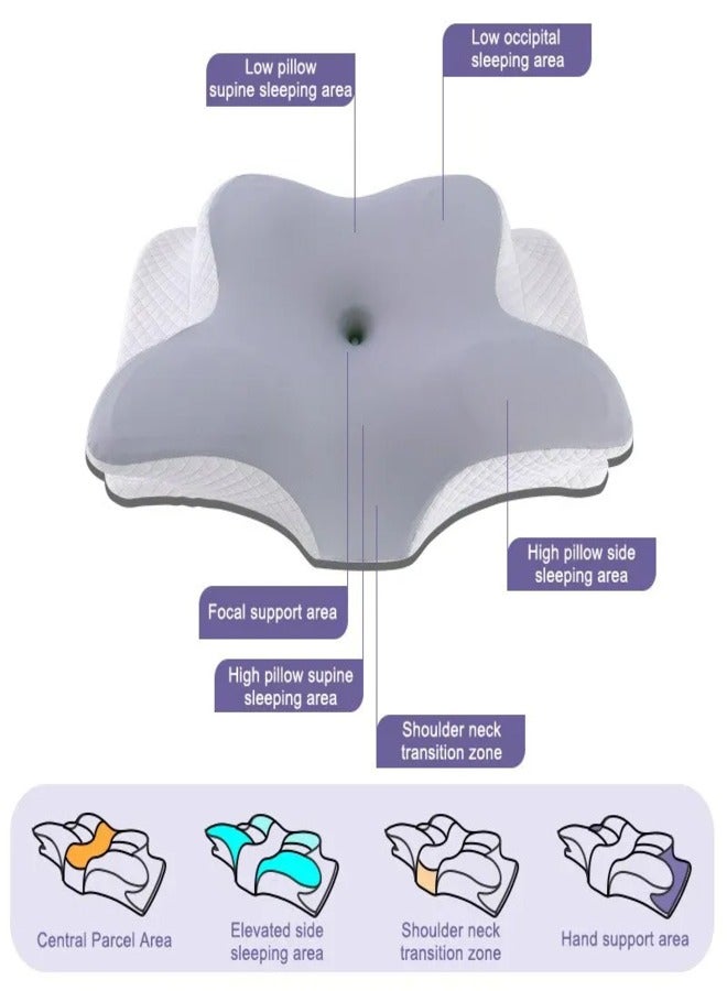 Butterfly Shape Memory Foam Ergonomic Orthopedic Neck Support Back Side Stomach Sleeping Pillow with Washable Cover Cervical Pillow for Neck and Shoulder Pain Relief