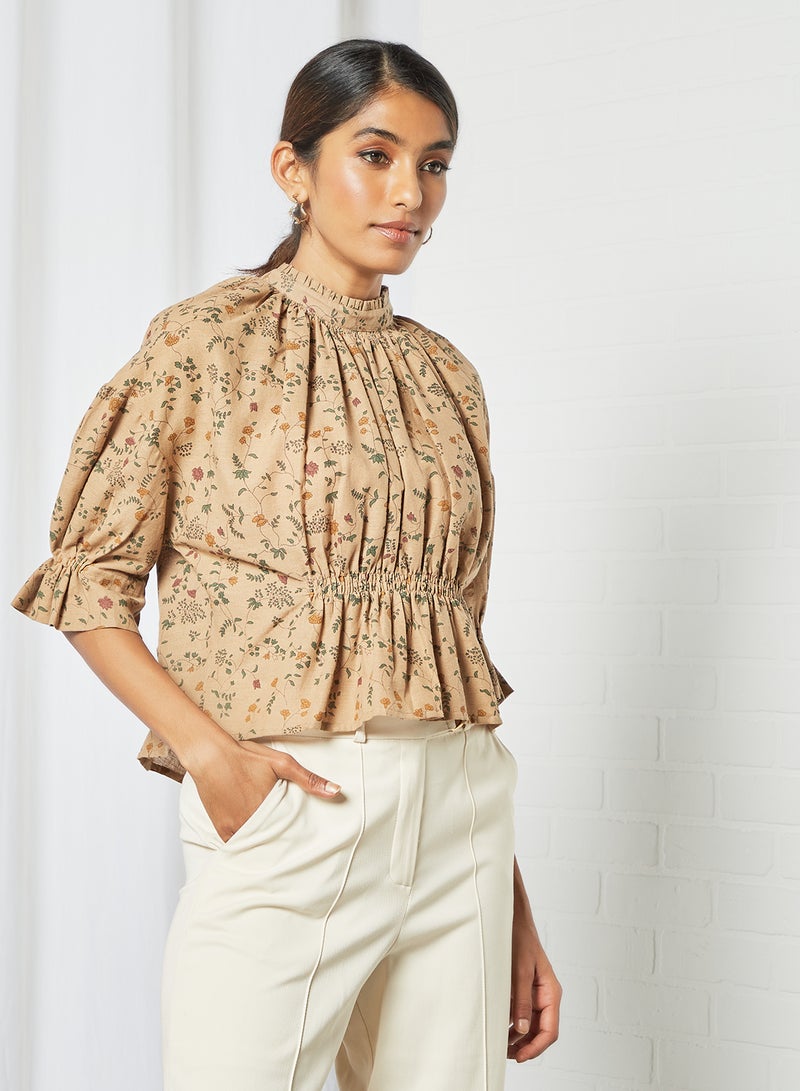 Floral Top Beige