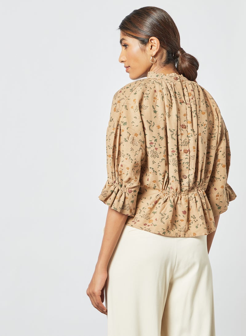 Floral Top Beige