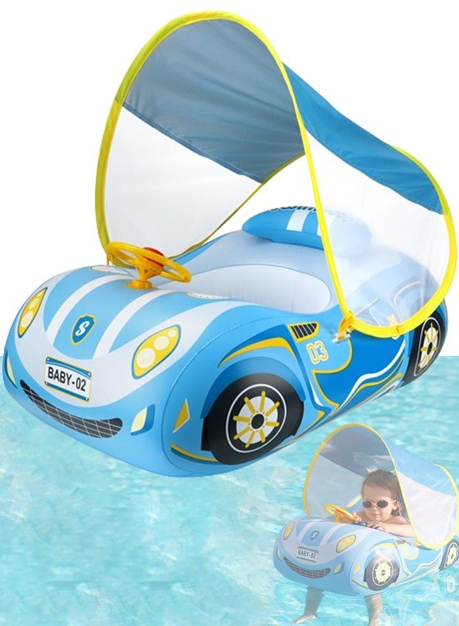 Baby Swimming Float Baby Float Inflatable Car Baby Swim Float Baby Floats for Swimming Baby Pool Float with Detachable Sun Protection Canopy and Safety Seat for Kids Aged 12-48 Months (Blue)