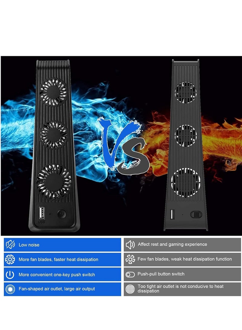 Playstation 5 Cooling Fan with LED light and USB port, Strong and Silent Exhaust with 3 Fans for PS5 Disc and Digital Edition, Self-Starting and Quiet Mode