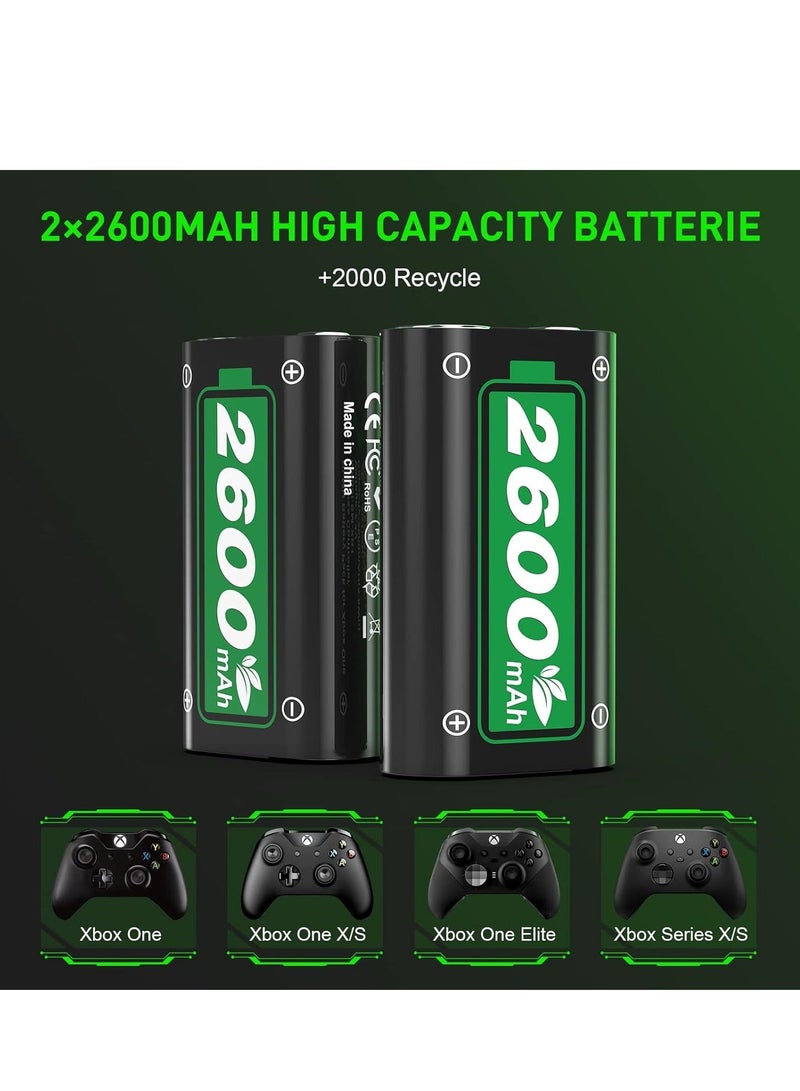 Fast Charging 2 x 2600mAh Xbox Controller Battery Pack with Charger for Xbox One/Xbox Series X/Xbox Series S/Xbox One X|S, High Capacity Rechargeable Battery Pack Xbox Accessories