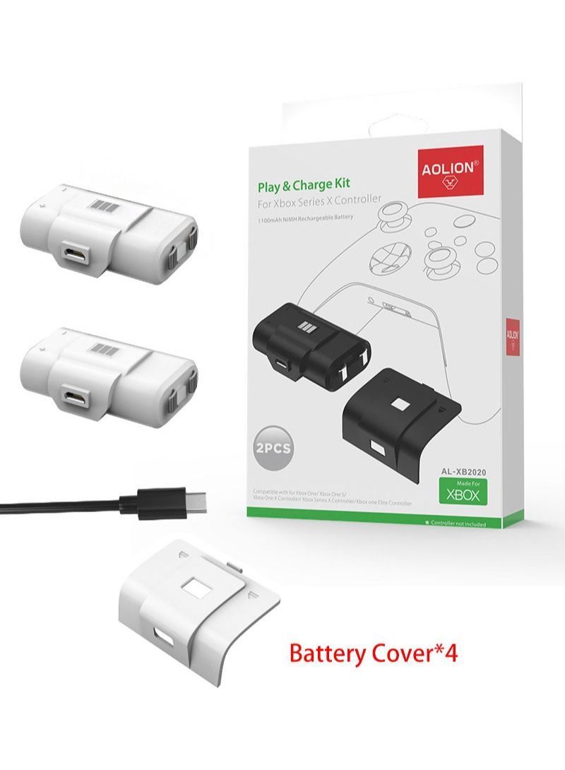 Battery Pack Compatible with Xbox One/Xbox One S/Xbox Elite/Xbox Series S/X Gamepads, 2 Rechargeable Packs Charging Cable and 4 Covers