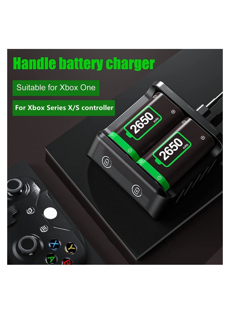 Rechargeable Battery Pack for Xbox One/ S/ X/Xbox One Elite/Xbox Series S/Xbox X 2x2650 mAh Controller with Charging Station Protective Shell Led Indicator Black