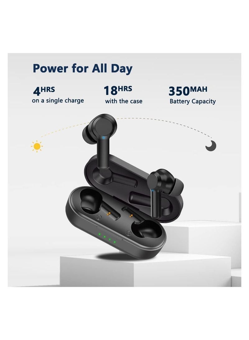 Wireless Earphones Bluetooth 5 Earbuds In Ear Stereo Sound TWS Headphones Touch Control Headset with Mic IPX5 Waterproof Premium Secure Fit for Sport Workouts and Running Black