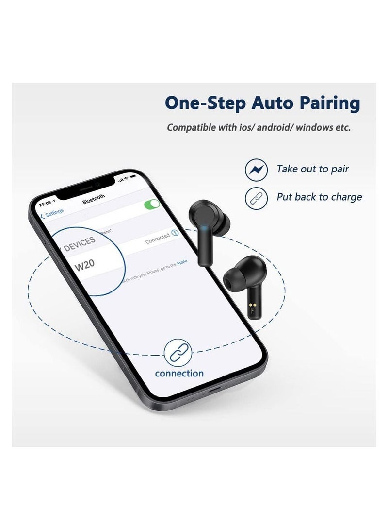 Wireless Earphones Bluetooth 5 Earbuds In Ear Stereo Sound TWS Headphones Touch Control Headset with Mic IPX5 Waterproof Premium Secure Fit for Sport Workouts and Running Black