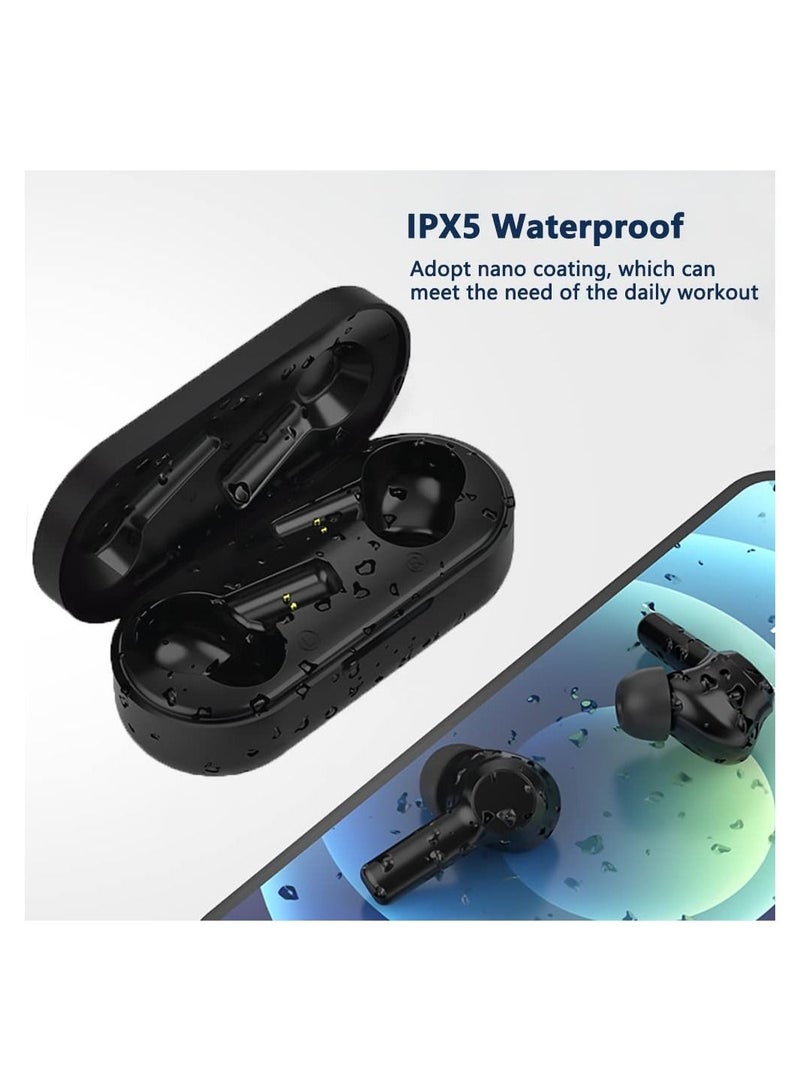 Wireless Earphones Bluetooth 5 Earbuds In Ear Stereo Sound TWS Headphones Touch Control Headset with Mic IPX5 Waterproof Premium Secure Fit for Sport Workouts and Running Black