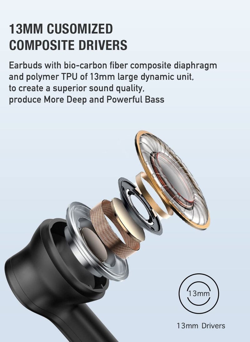 Bluetooth Earphones Wireless Earbuds in-Ear Headphones with 4 Mics for Clear Call, Immersive Sound Premium Bass for Commute, Work, IPX5 Waterproof for Sports, Type C, Fast Charging, Bluetooth 5.3
