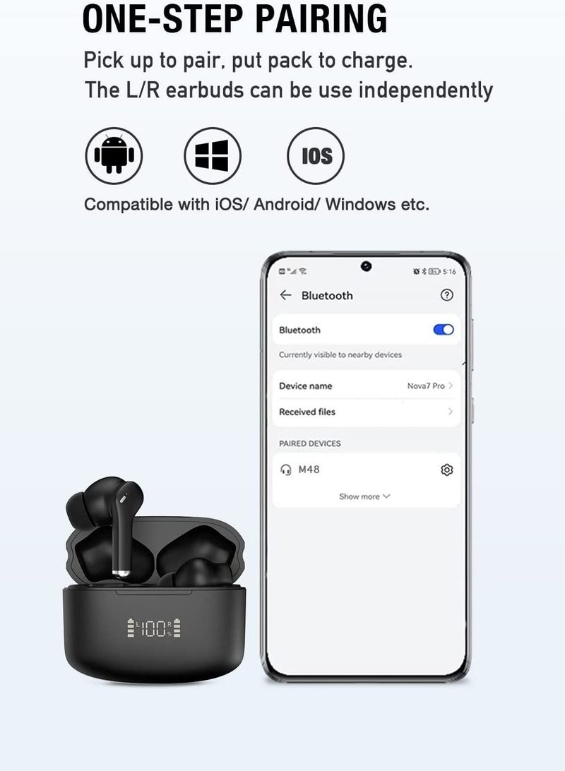Bluetooth Earphones Wireless Earbuds in-Ear Headphones with 4 Mics for Clear Call, Immersive Sound Premium Bass for Commute, Work, IPX5 Waterproof for Sports, Type C, Fast Charging, Bluetooth 5.3