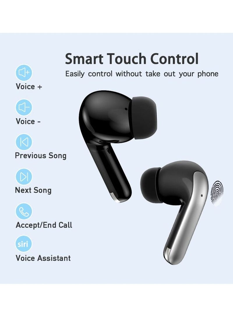 Bluetooth Earphones with 4 Mics Wireless Earbuds, Premium Sound, ENC Noise Cancelling for HD Stereo Calls, Ultra-Light in-Ear TWS Headphones, Touch Control, IPX5 Waterproof for Sports