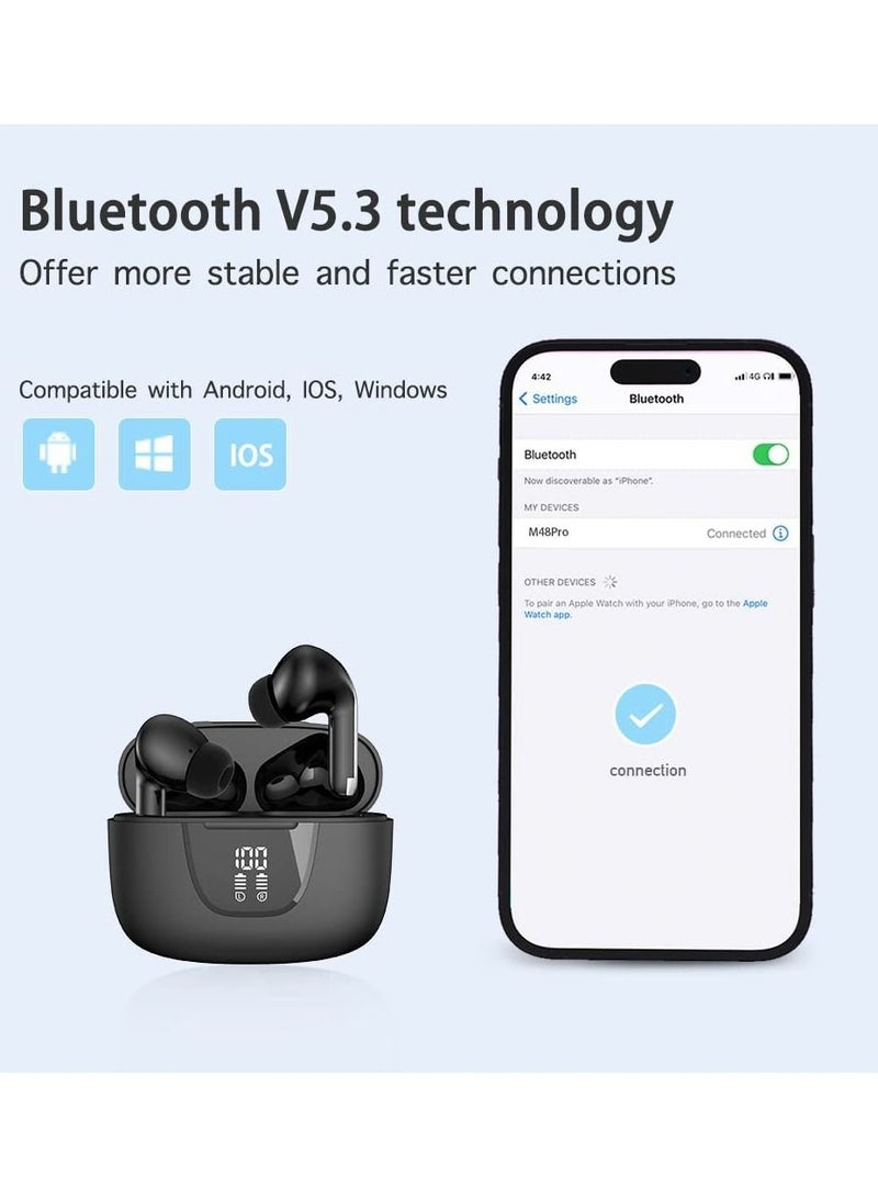 Bluetooth Earphones with 4 Mics Wireless Earbuds, Premium Sound, ENC Noise Cancelling for HD Stereo Calls, Ultra-Light in-Ear TWS Headphones, Touch Control, IPX5 Waterproof for Sports